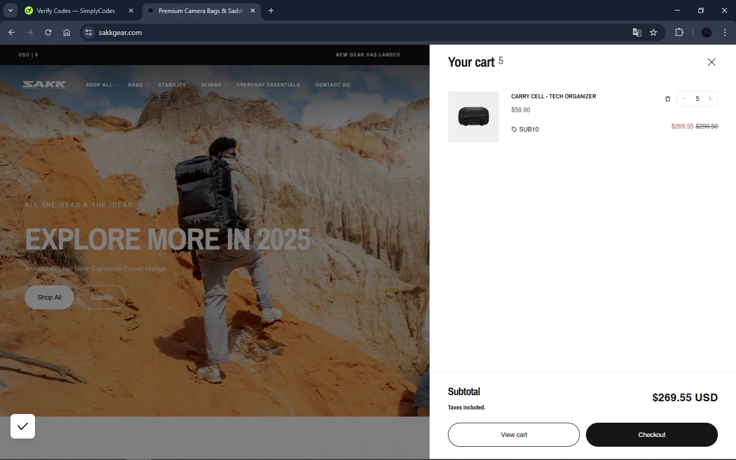SAKK Camera checkout page showing SAKK Camera promo code box | Screenshot taken by SimplyCodes community member on Sep 3, 2025