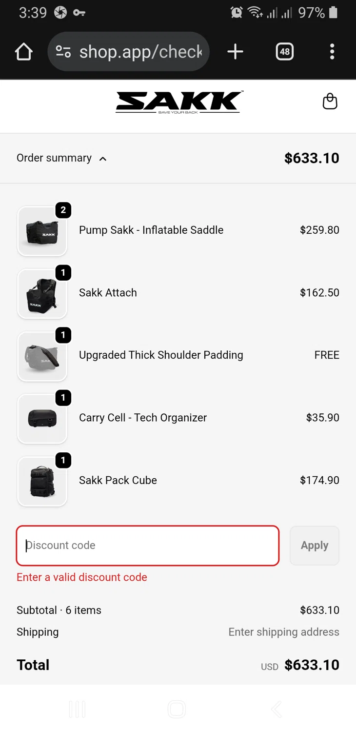 SAKK Camera promo code screenshot showing code WELCOME10XXX applied at SAKK Camera checkout page. Uploaded by SimplyCodes community member GloriousFinder136 on Nov 16, 2025