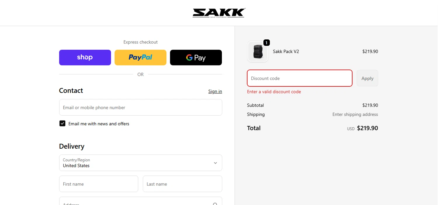 SAKK Camera promo code screenshot showing code WELCOME10XXX applied at SAKK Camera checkout page. Uploaded by SimplyCodes community member MagnificentCurator5441 on Nov 16, 2025