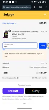 RAZI coupon verification screenshot