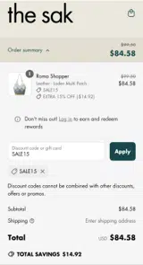 SALE15 coupon verification screenshot