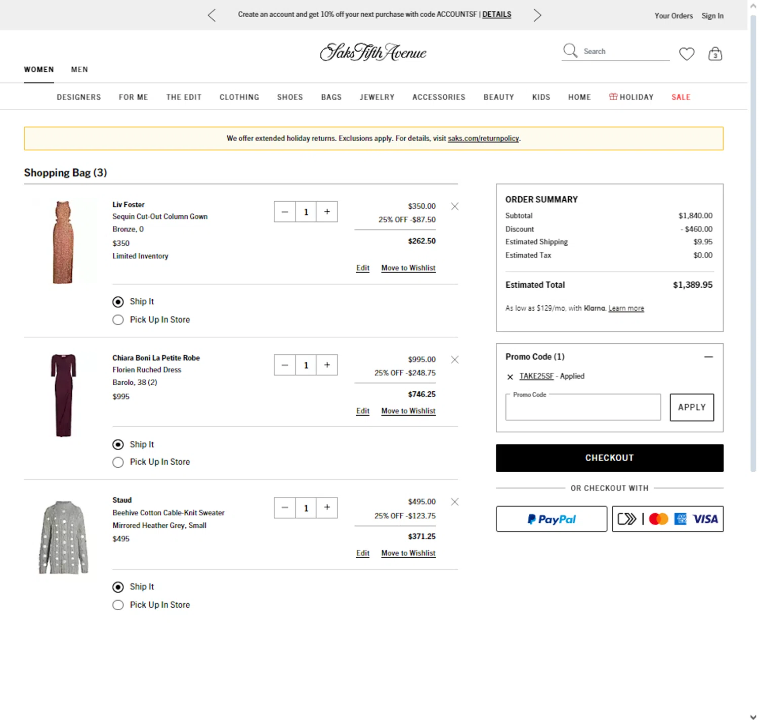 Saks Fifth Avenue Promo Codes 25 Off December 2023