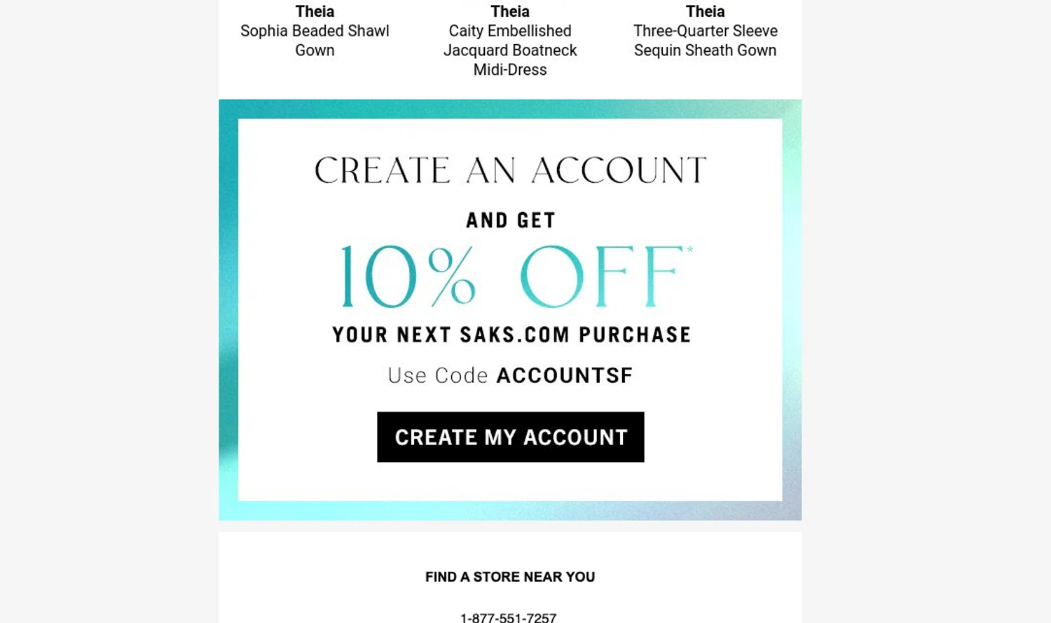 Saks Fifth Avenue promo code screenshot showing code ACCOUNTSF applied at Saks Fifth Avenue checkout page. Uploaded by SimplyCodes community member ELOIN777 on Jan 8, 2026