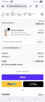 Sakura Bloom coupon verification screenshot
