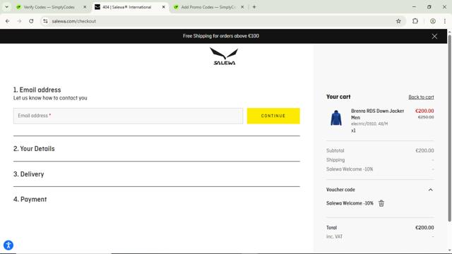 Salewa checkout page showing Salewa discount code box | Screenshot taken by SimplyCodes community member on Jul 2, 2025