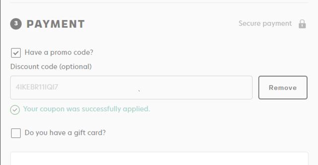 Salomon checkout page showing Salomon promo code box | Screenshot taken by SimplyCodes community member on Jan 28, 2024