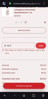 Salon Brands coupon verification screenshot