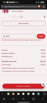 Salon Brands coupon verification screenshot