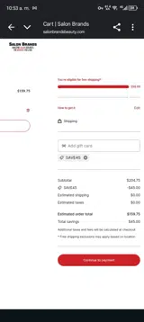 Salon Brands coupon verification screenshot