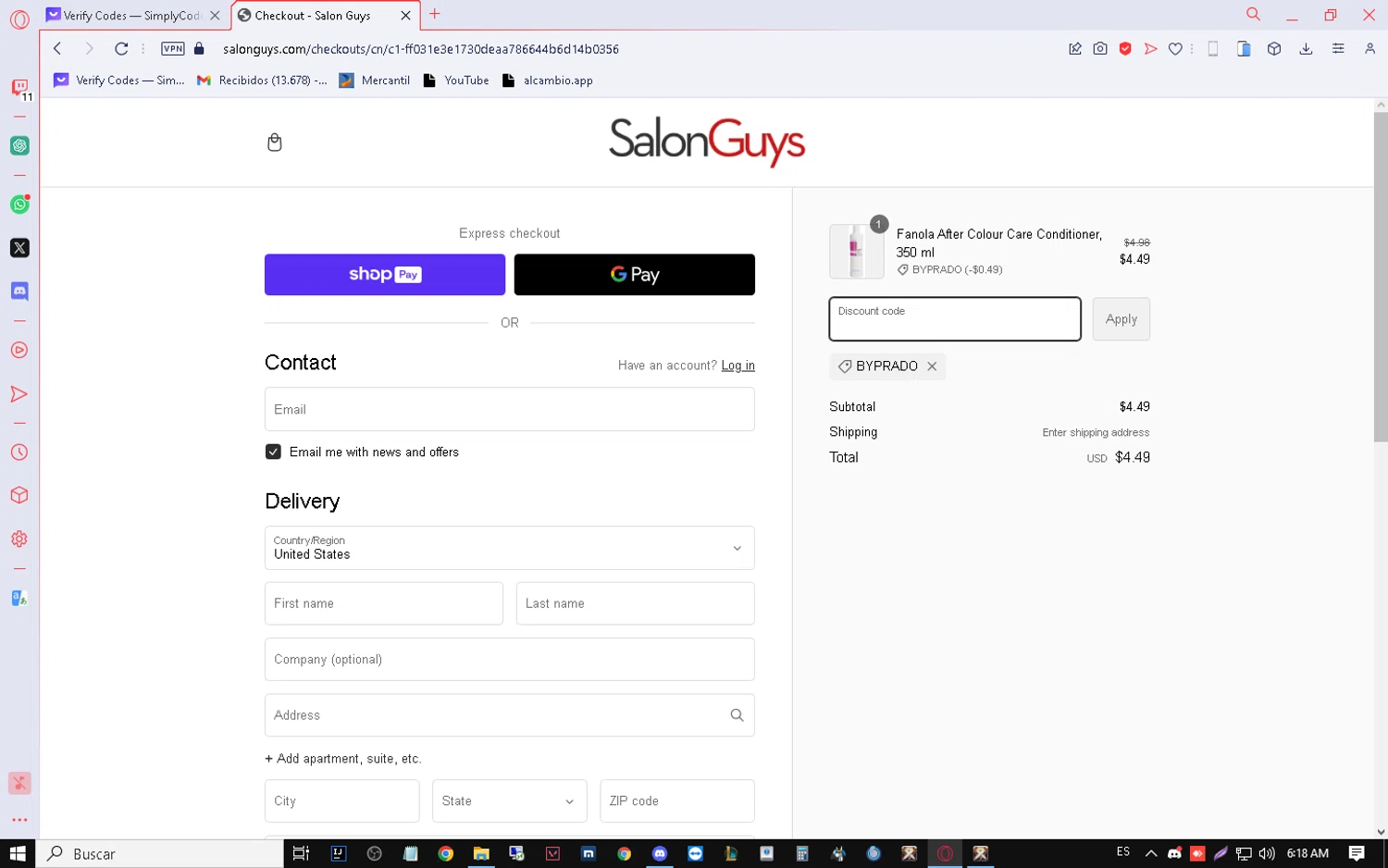 SalonGuys checkout page showing SalonGuys promo code box | Screenshot taken by SimplyCodes community member on Nov 10, 2023
