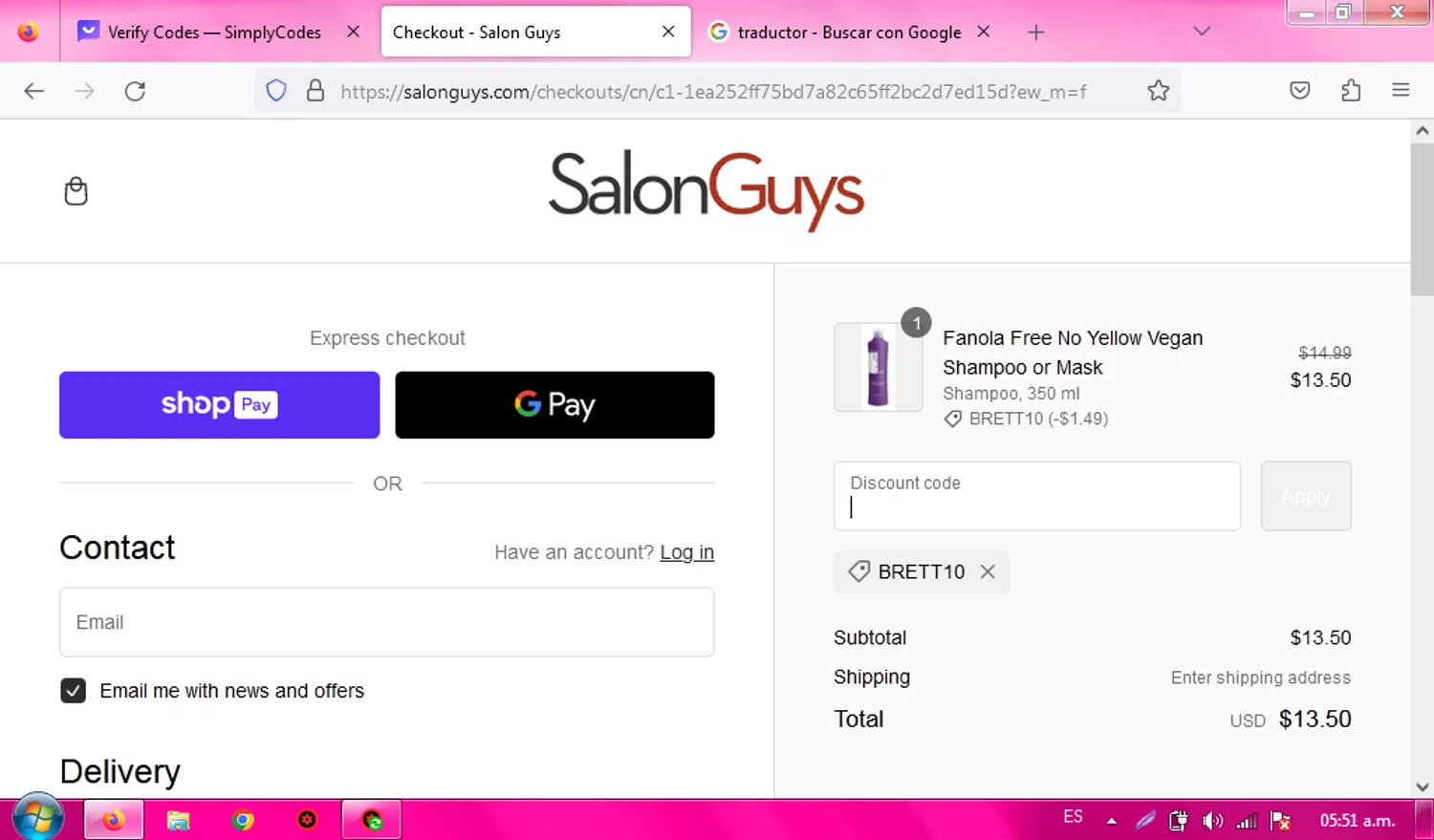 SalonGuys checkout page showing SalonGuys promo code box | Screenshot taken by SimplyCodes community member on Nov 9, 2023