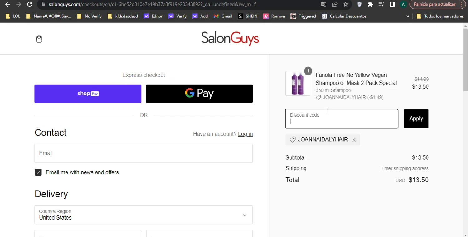 SalonGuys checkout page showing SalonGuys promo code box | Screenshot taken by SimplyCodes community member on Nov 12, 2023