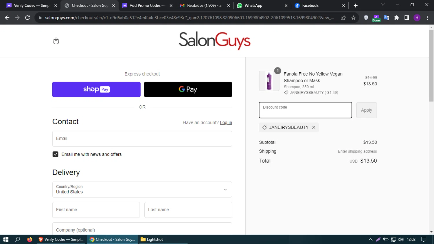 SalonGuys checkout page showing SalonGuys promo code box | Screenshot taken by SimplyCodes community member on Nov 12, 2023