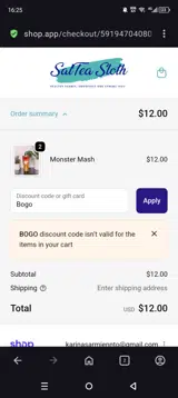 Bogo coupon verification screenshot