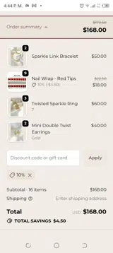 10% coupon verification screenshot