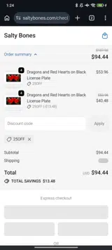 Salty Bones coupon verification screenshot