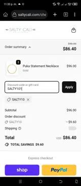 SALTY10 coupon verification screenshot