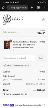 Salty Mermaid coupon verification screenshot