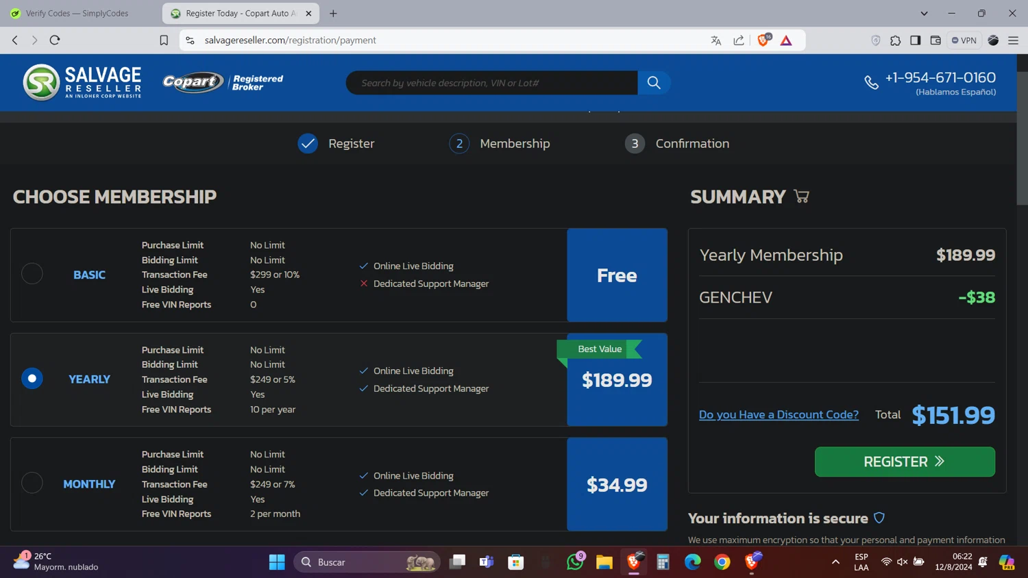 Salvage Reseller checkout page showing Salvage Reseller promo code box | Screenshot taken by SimplyCodes community member on Aug 12, 2024