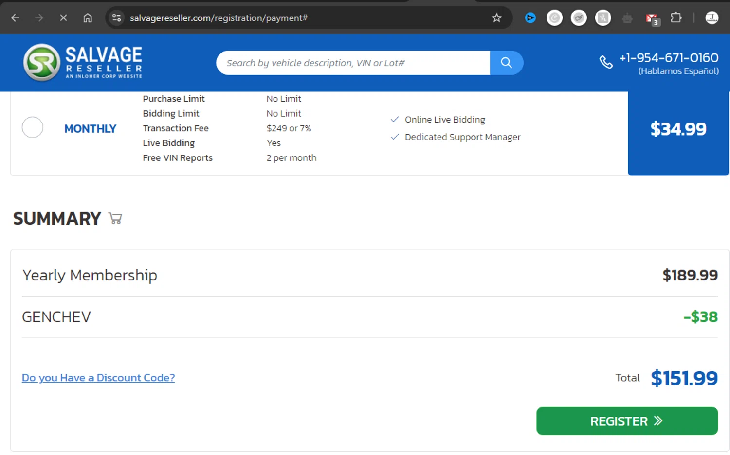 Salvage Reseller checkout page showing Salvage Reseller promo code box | Screenshot taken by SimplyCodes community member on Sep 10, 2024
