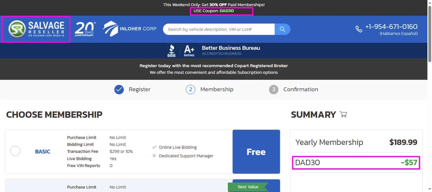 Salvage Reseller promo code screenshot showing code DAD30 applied at Salvage Reseller checkout page. Uploaded by SimplyCodes community member mrdarcy on Jun 15, 2025