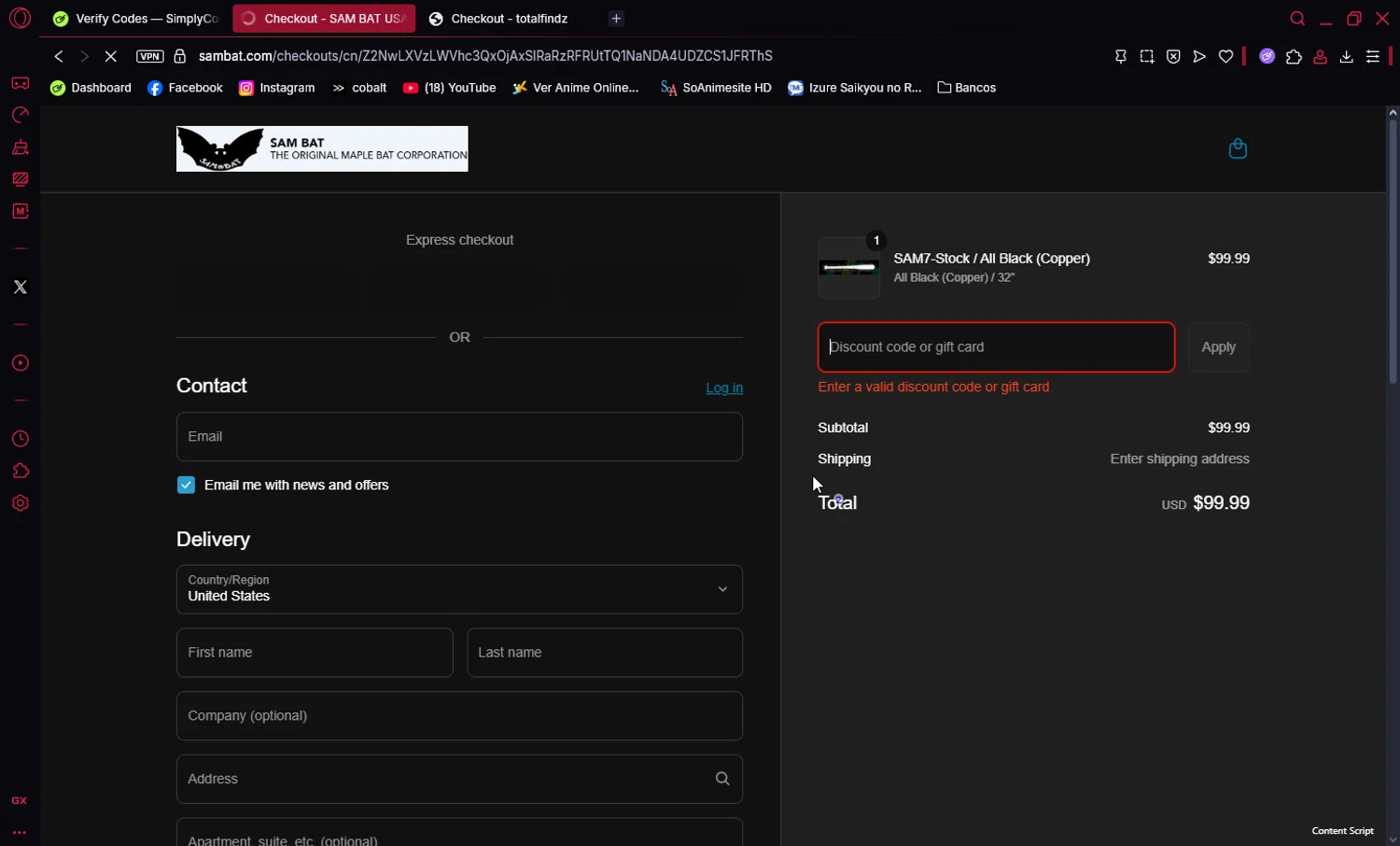 Sam Bat discount code screenshot showing code APEXDROPSHIP applied at Sam Bat checkout page. Uploaded by SimplyCodes community member Ema007 on May 11, 2025