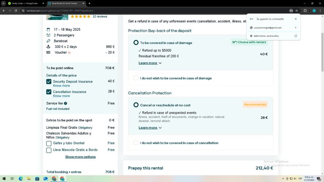 SamBoat checkout page showing SamBoat discount code box | Screenshot taken by SimplyCodes community member on Oct 22, 2024