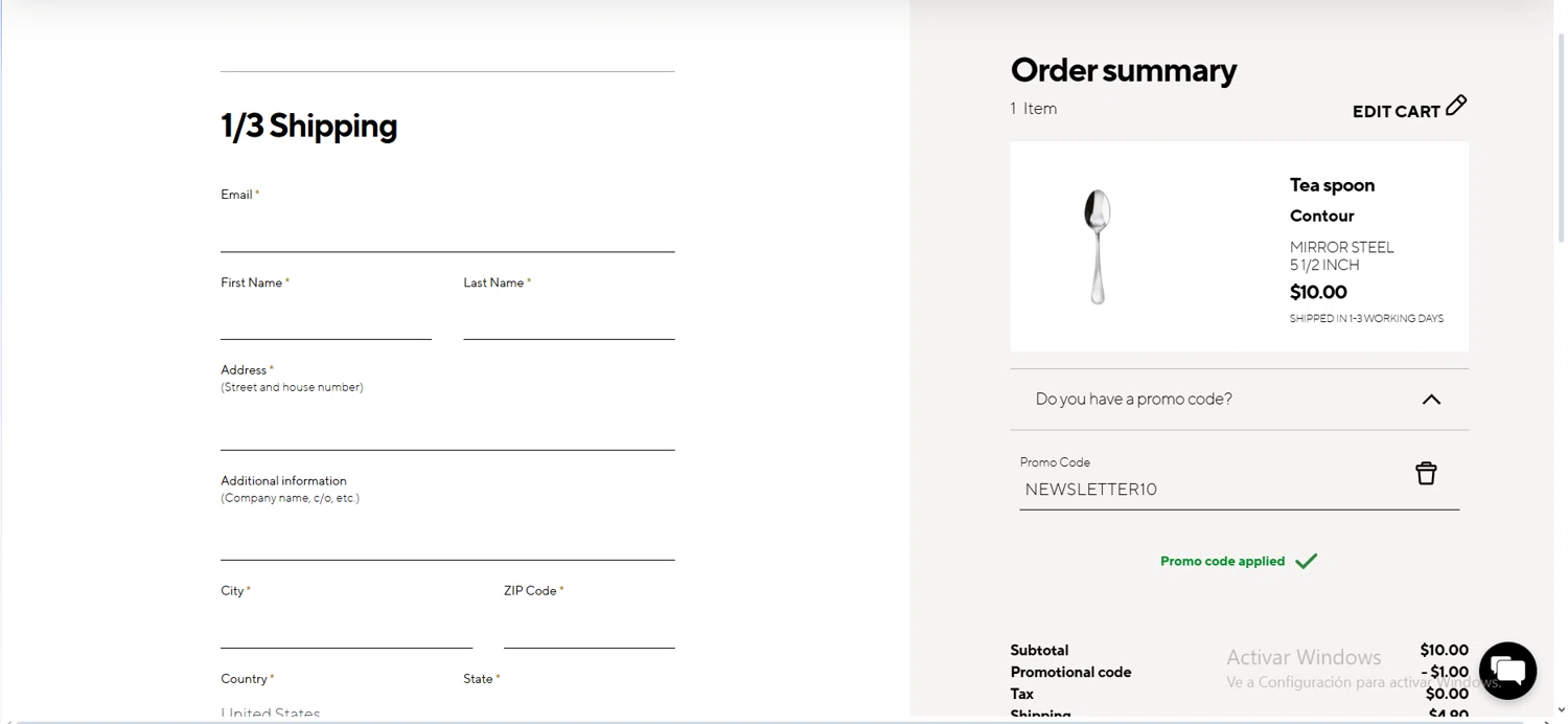 Sambonet promo code screenshot showing code NEWSLETTER10 applied at Sambonet checkout page. Uploaded by SimplyCodes community member comepingas on May 19, 2025
