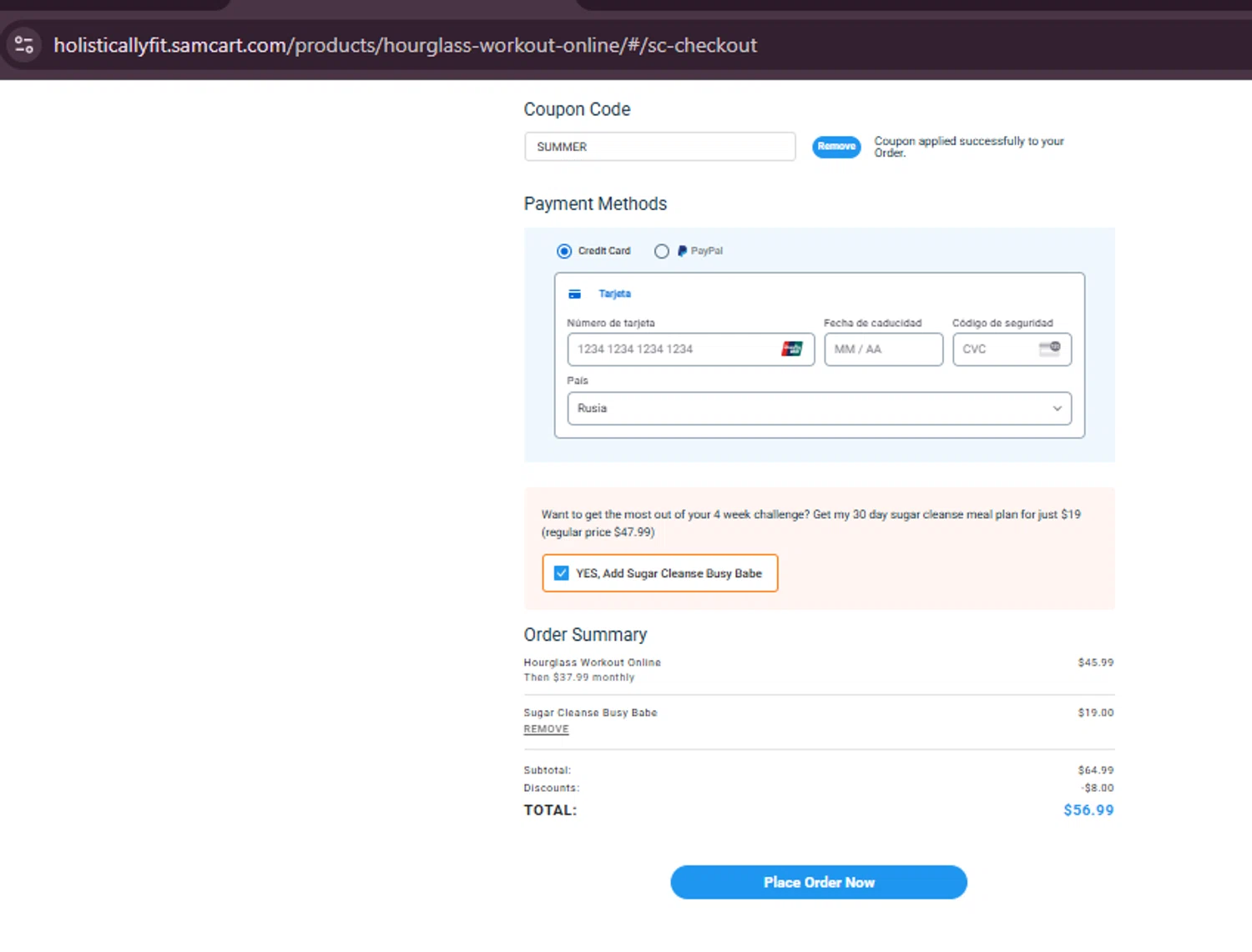 SamCart coupon code screenshot showing code SUMMER applied at SamCart checkout page. Uploaded by SimplyCodes community member CoinWhiz6239 on Apr 10, 2025