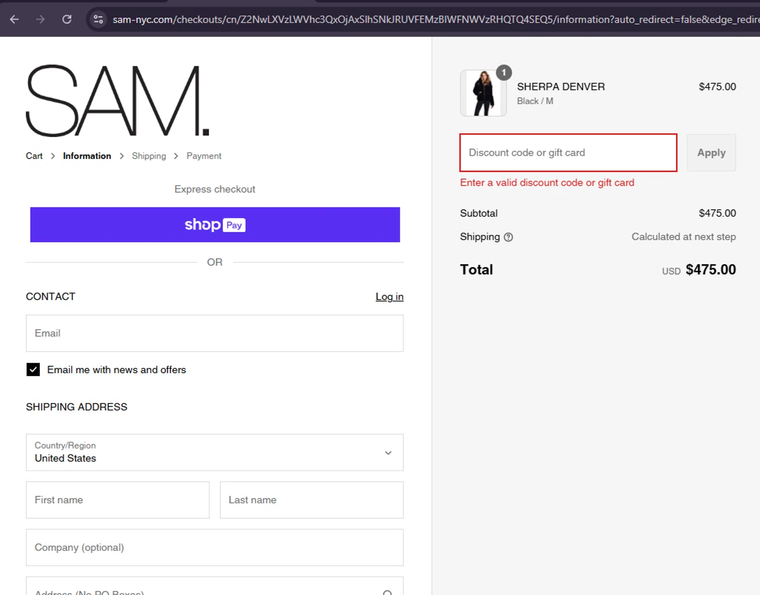 SAM NYC discount code screenshot showing code MDW25 applied at SAM NYC checkout page. Uploaded by SimplyCodes community member MoneySage8222 on Jun 14, 2025