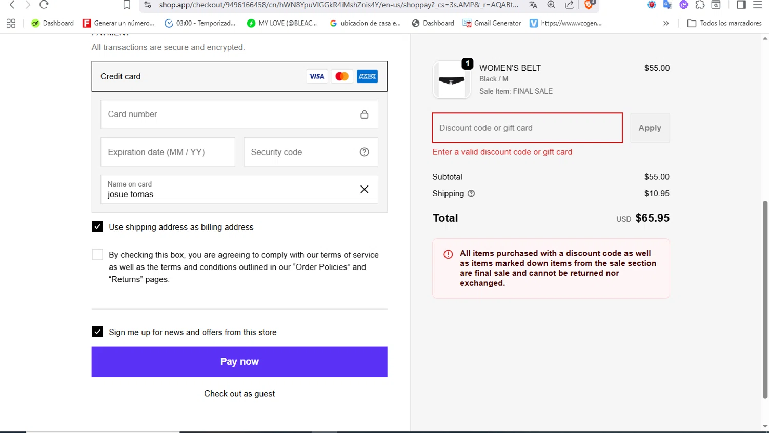 SAM NYC discount code screenshot showing code BFCM2025 applied at SAM NYC checkout page. Uploaded by SimplyCodes community member VoucherFalcon3942 on Feb 8, 2026