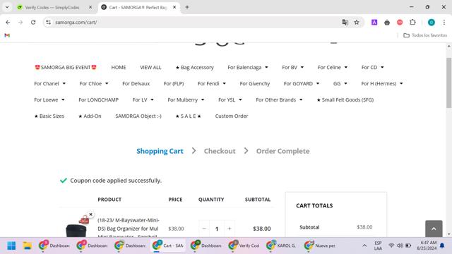 Samorga checkout page showing Samorga discount code box | Screenshot taken by SimplyCodes community member on Aug 25, 2024