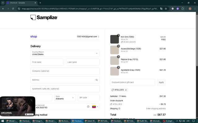 Samplize checkout page showing Samplize coupon code box | Screenshot taken by SimplyCodes community member on Sep 1, 2025