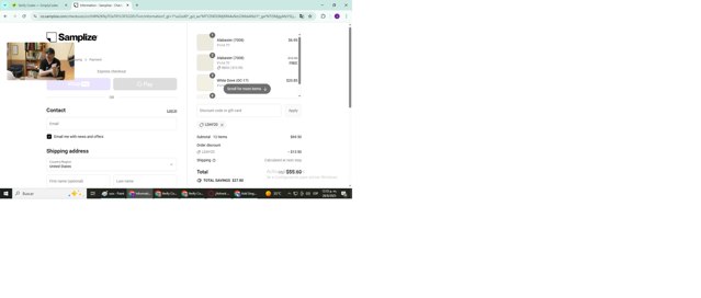 Samplize checkout page showing Samplize coupon code box | Screenshot taken by SimplyCodes community member on Aug 28, 2025