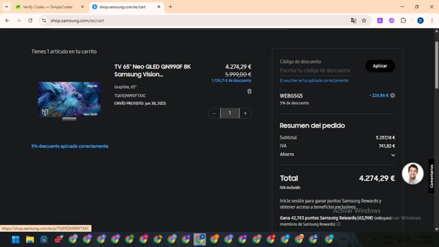 Samsung checkout page showing Samsung promo code box | Screenshot taken by SimplyCodes community member on Jun 14, 2025
