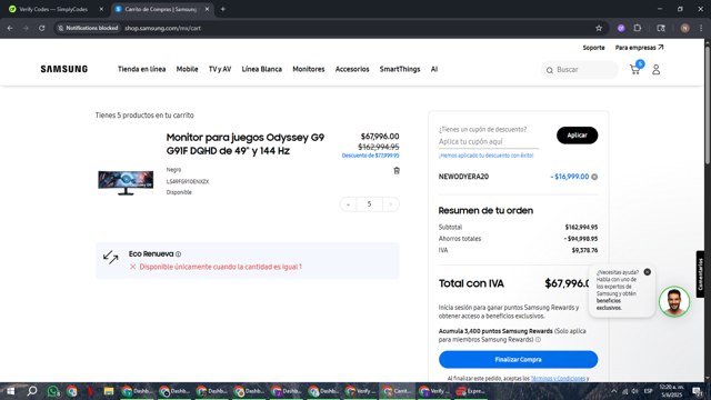 Samsung checkout page showing Samsung promo code box | Screenshot taken by SimplyCodes community member on Jun 5, 2025