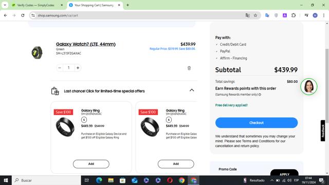 Samsung Business checkout page showing Samsung Business promo code box | Screenshot taken by SimplyCodes community member on Nov 19, 2024
