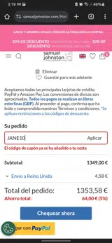 JANE10 coupon verification screenshot