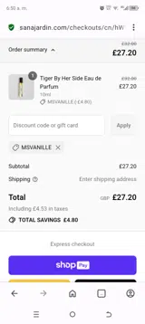 MSVANILLE coupon verification screenshot