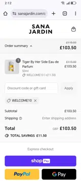 WELCOME10 coupon verification screenshot