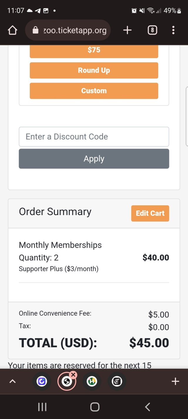 San Antonio Zoo checkout page showing San Antonio Zoo discount code box | Screenshot taken by SimplyCodes community member on Feb 17, 2023