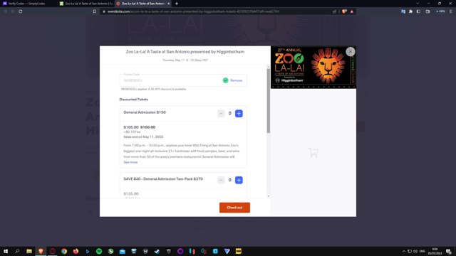 San Antonio Zoo checkout page showing San Antonio Zoo discount code box | Screenshot taken by SimplyCodes community member on May 5, 2023