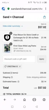 Cristina10 coupon verification screenshot