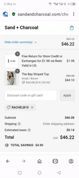 Rachelb10 coupon verification screenshot