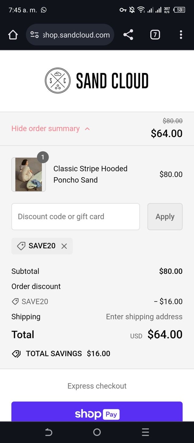 Sandcloud checkout page showing Sandcloud coupon code box | Screenshot taken by SimplyCodes community member on May 31, 2024