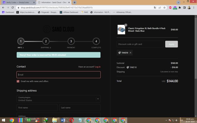 Sandcloud checkout page showing Sandcloud coupon code box | Screenshot taken by SimplyCodes community member on Jan 26, 2024