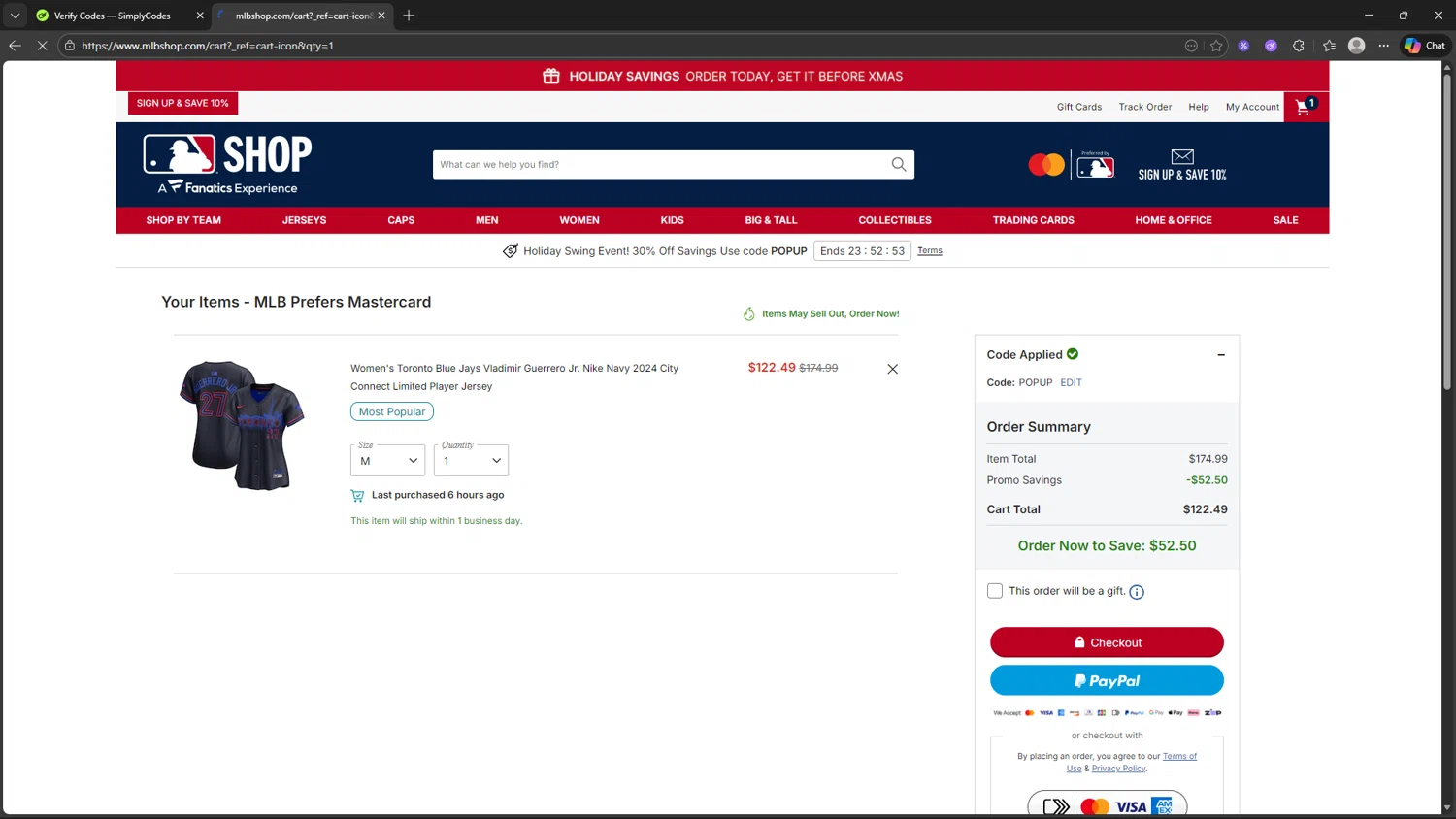 San Diego Padres checkout page showing San Diego Padres promo code box | Screenshot taken by SimplyCodes community member on Dec 18, 2025