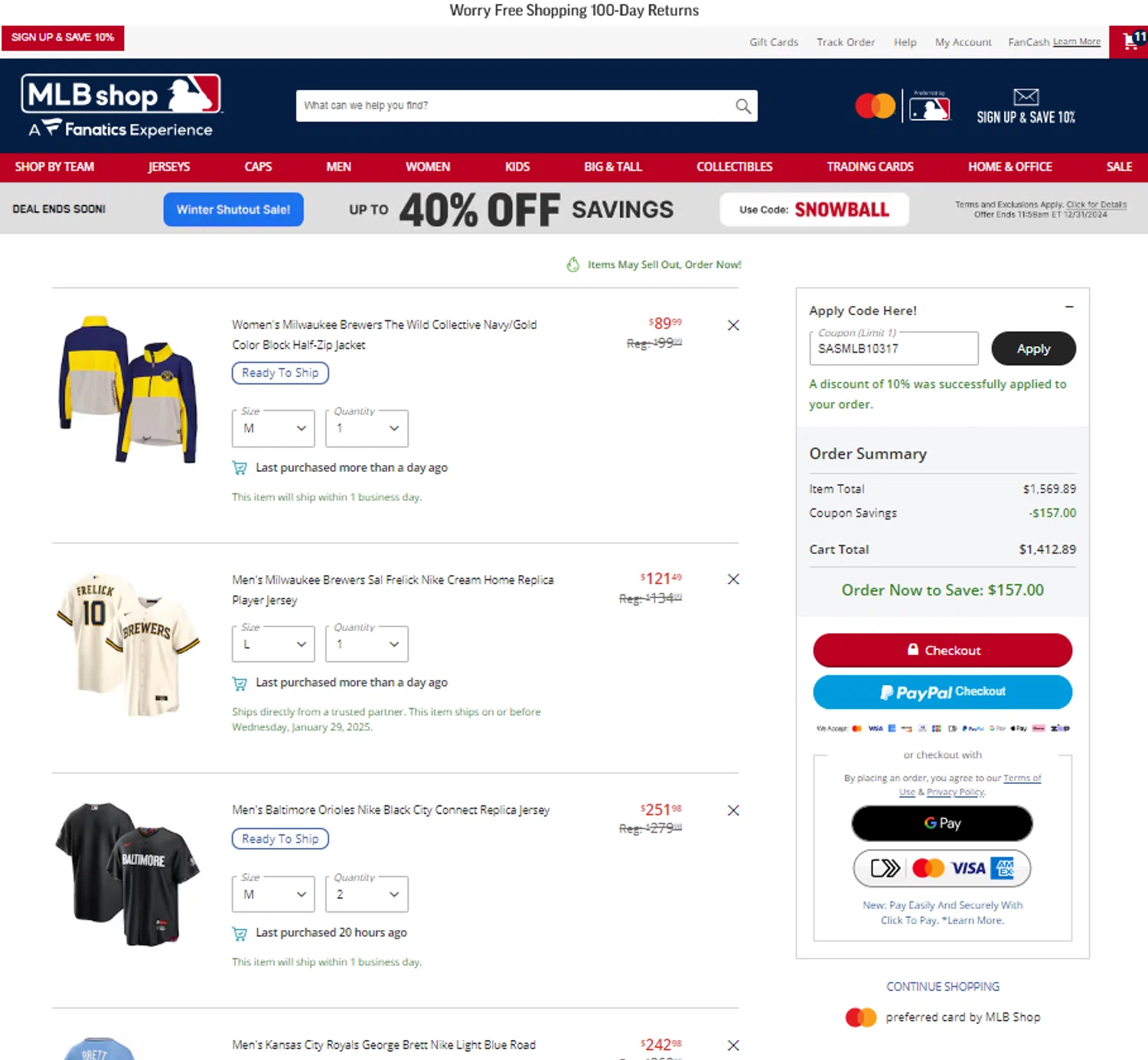 San Diego Padres promo code screenshot showing code SASMLB10317 applied at San Diego Padres checkout page. Uploaded by SimplyCodes community member Noah19 on Dec 28, 2024