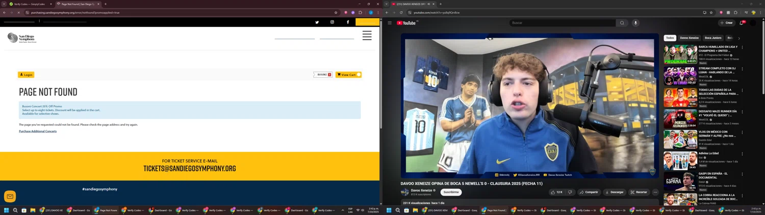 San Diego Symphony promo code screenshot showing code BUSONI applied at San Diego Symphony checkout page. Uploaded by SimplyCodes community member BargainGuardian280 on Oct 7, 2025