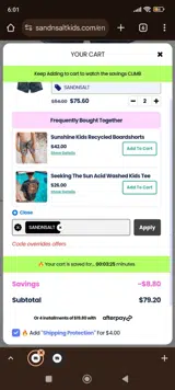 SANDNSALT coupon verification screenshot